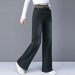 Plus Size High Waist Straight Drooping Pants Jeans Mop Pants Bell-bottom Pants