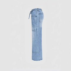 Light Blue Wide Leg Pocket Casual Jeans