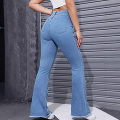 Washed Casual Heart-shaped Ripped Stretch Flared Jeans