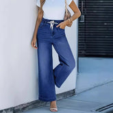 Women's Elastic Drawstring Wide Leg Straight Jeans