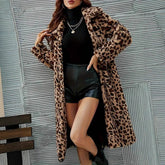 Fashion Loose Casual Mid-length Fur Leopard Print Coat Jacket Trench Coat