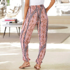 Women's Elastic Waist Printed Pocket Lace-up Leggings