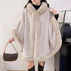 Mid-length Big Fur Collar Cloak Coat