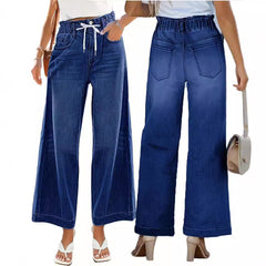 Women's Elastic Drawstring Wide Leg Straight Jeans