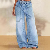 Light Blue Wide Leg Pocket Casual Jeans