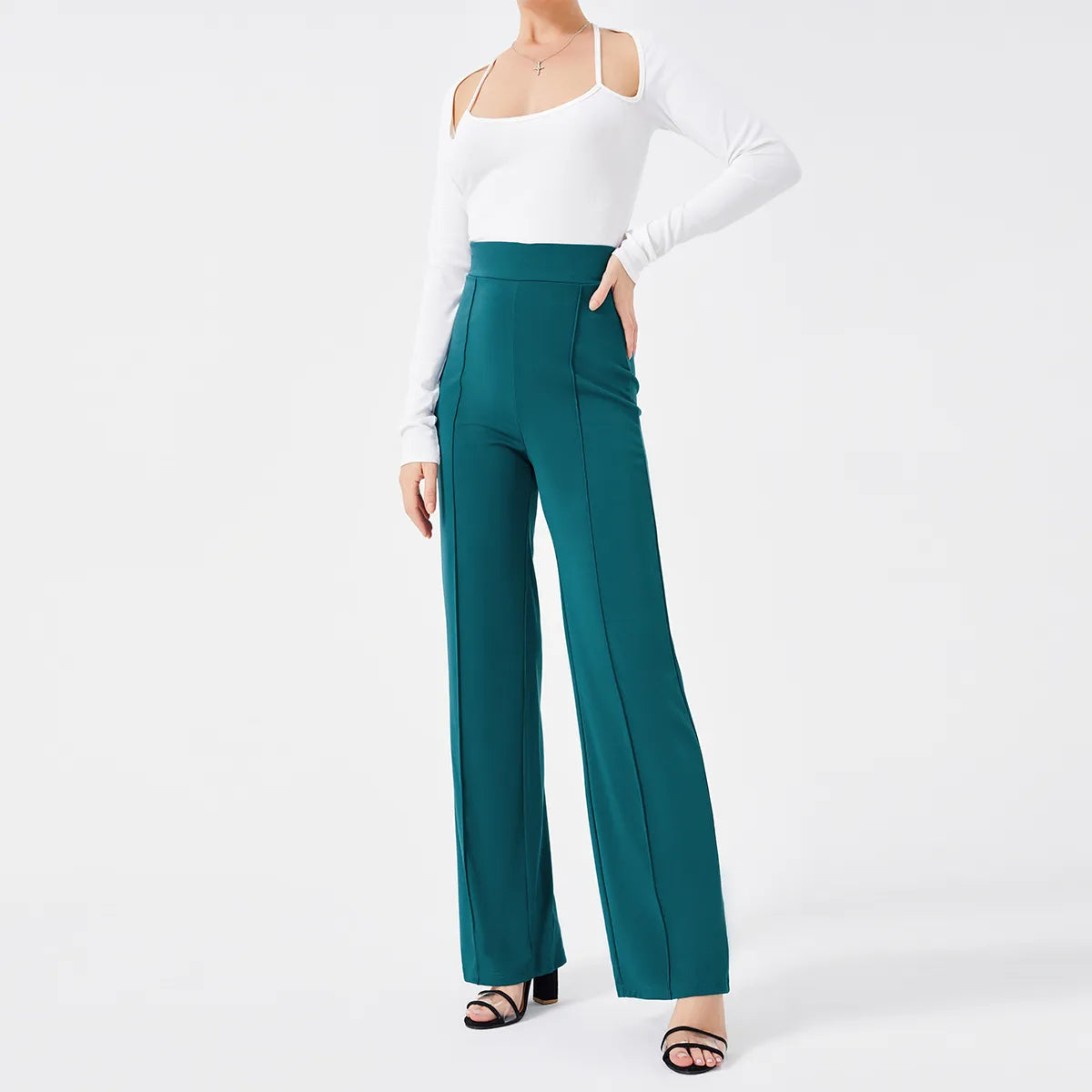 Solid Color Casual Pants Slim, High-waisted Bell Bottoms