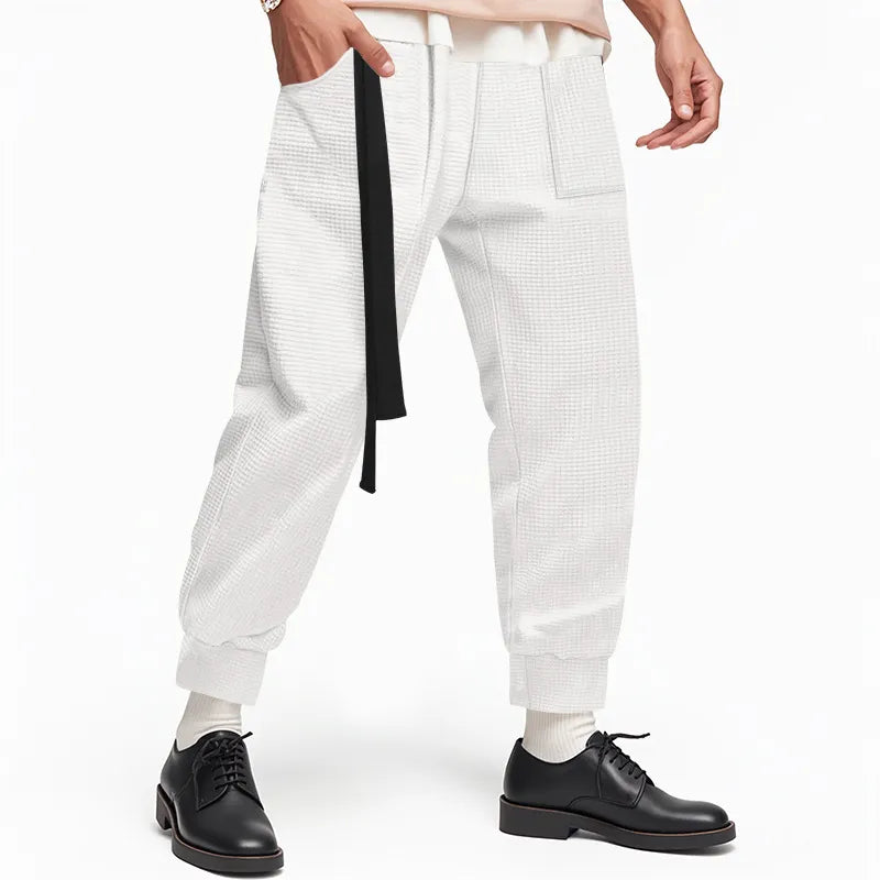 Men's Casual Pants Solid Waffle Male Hip Hop Streetwear Track Pants Joggers Trousers Fashion Harajuku Men Pants