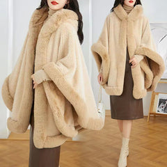 Mid-length Big Fur Collar Cloak Coat