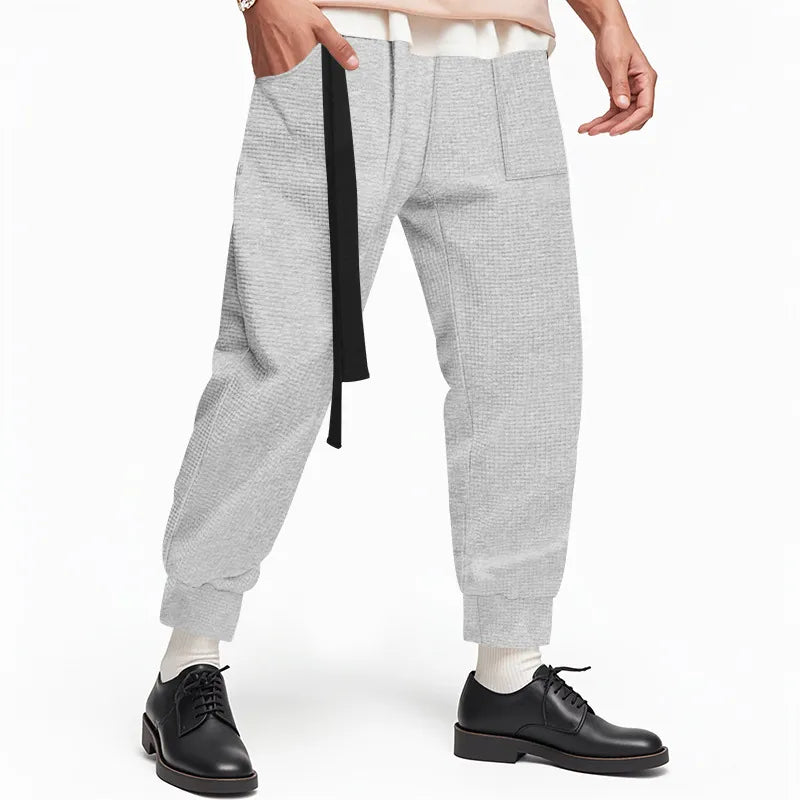 Men's Casual Pants Solid Waffle Male Hip Hop Streetwear Track Pants Joggers Trousers Fashion Harajuku Men Pants
