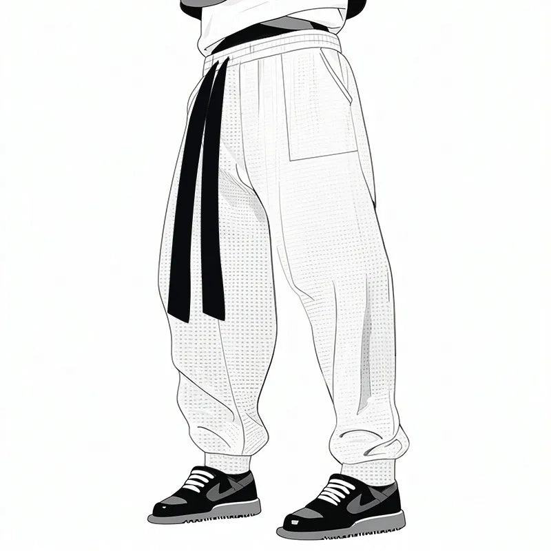 Men's Casual Pants Solid Waffle Male Hip Hop Streetwear Track Pants Joggers Trousers Fashion Harajuku Men Pants