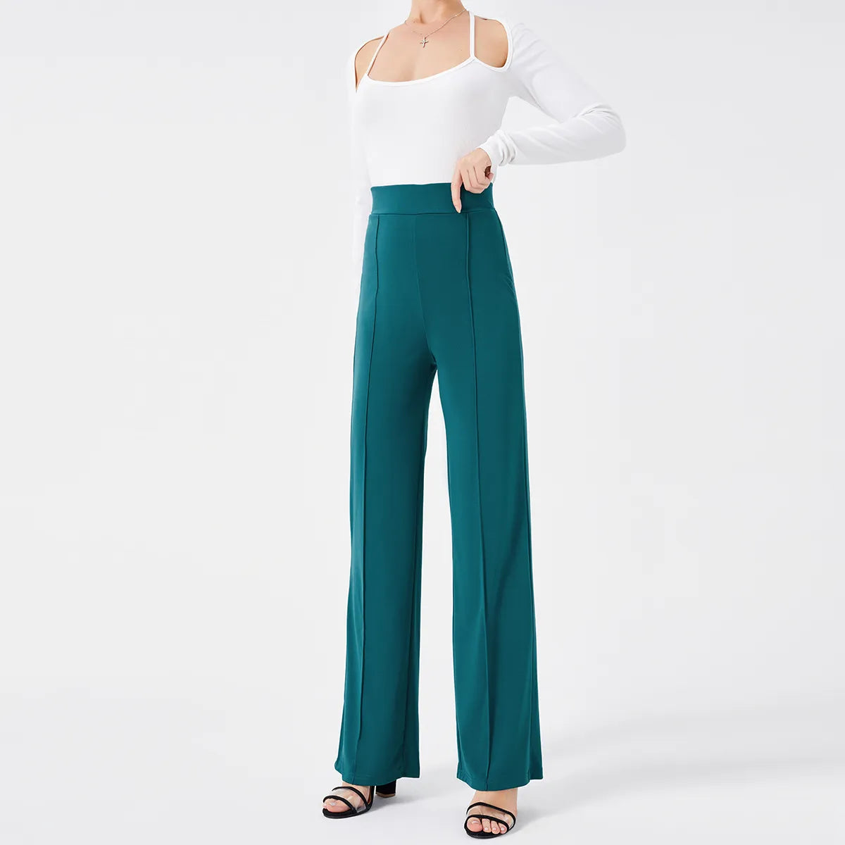 Solid Color Casual Pants Slim, High-waisted Bell Bottoms