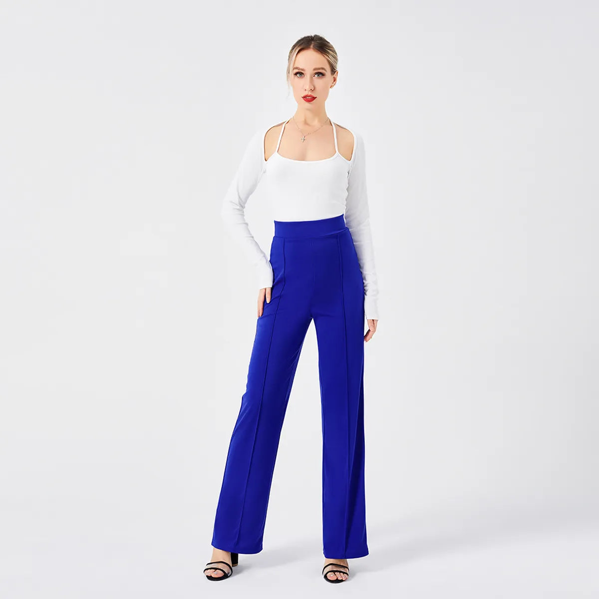 Solid Color Casual Pants Slim, High-waisted Bell Bottoms